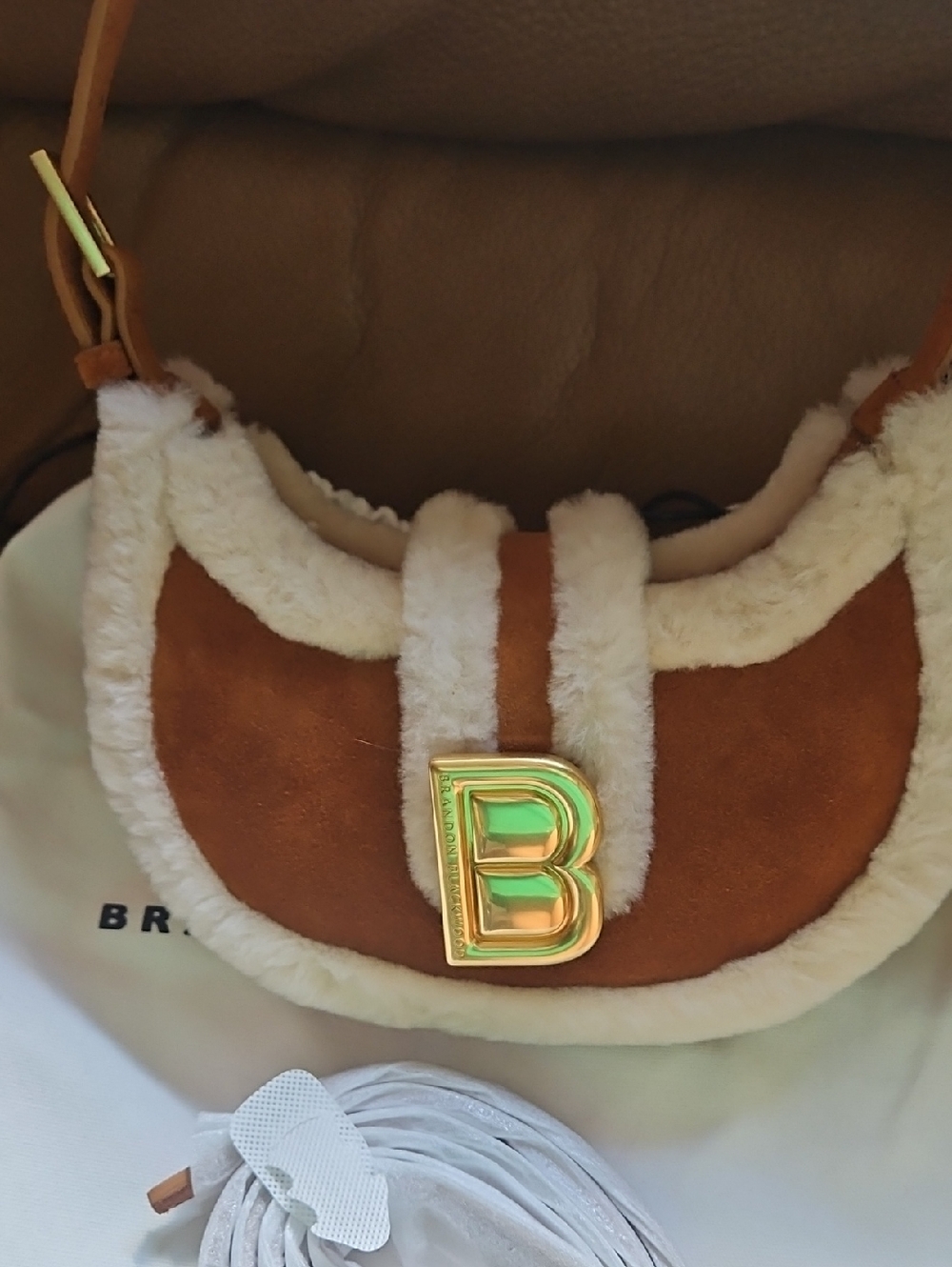 Brandon Blackwood Luna Bag - Tan Suede w/Cream Sherling - Picture 5 of 6